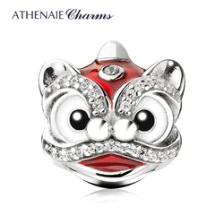 ATHENAIE 925 Sterling Silver Clear CZ Mixed Enamel Chinese Lion Dance Charms Red Enamel Beads Fit Bracelets Gifts For Women