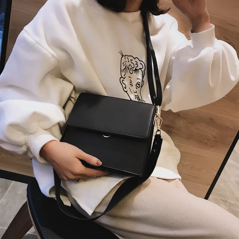 2021 solid color small square bag fashion women\'s shoulder messenger bag wide shoulder strap handbag female bag small bag