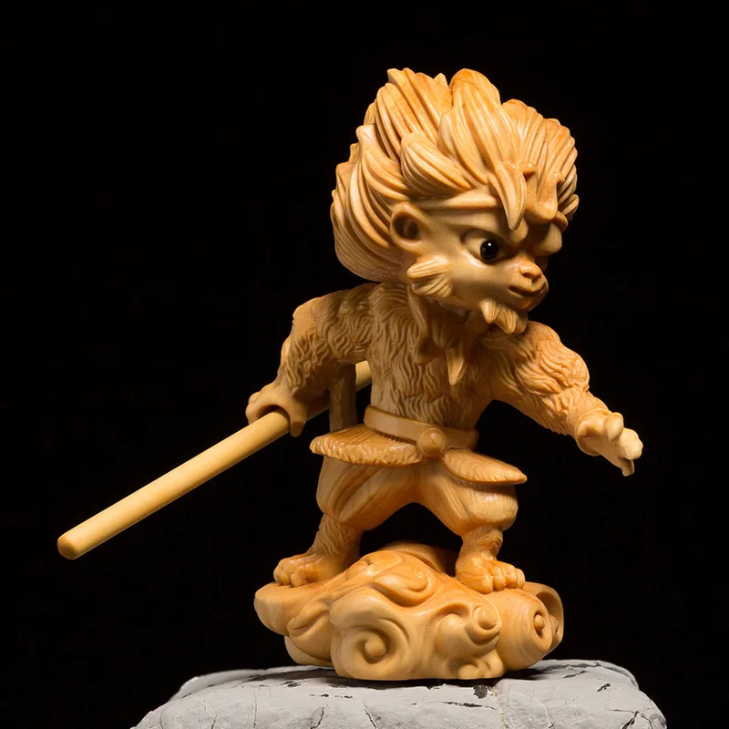 

11X8X5 CM Sun wukong Hand Carved Boxwood Figurine Carving Monkey King in Buddha Hand Sculpture Home Decor - #W041