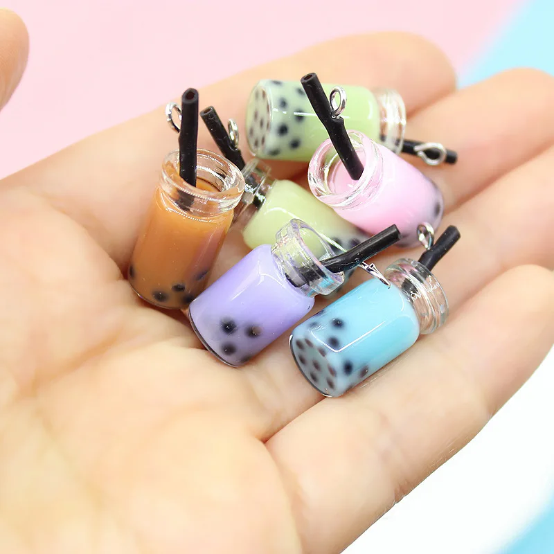 10pcs/ Resin Pearl Milk Tea Charms 18*10mm Milk Tea bottle Pendant For Jewelry DIY Handmade Earrings Bracelet Necklae Making