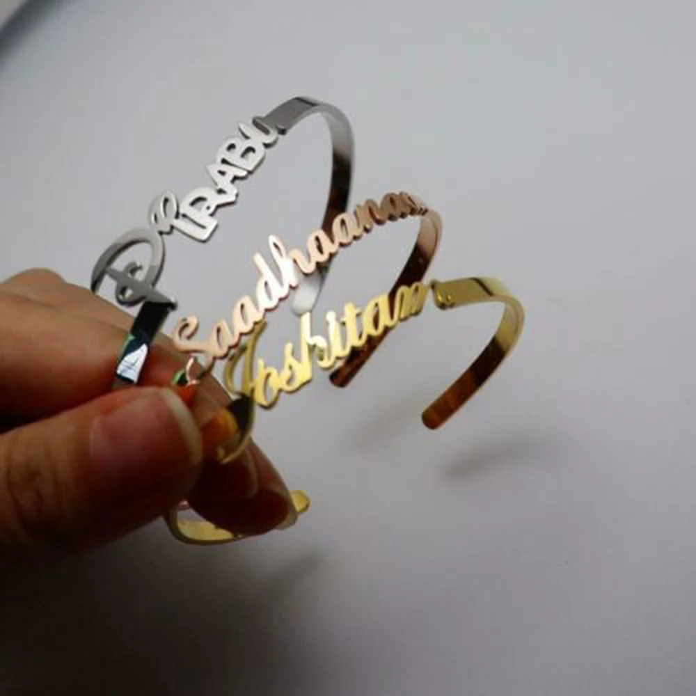 Personalized Custom Name Cuff Bracelets Bangles For Women Gold Color Stainless Steel Female Bangle Bracelet Jewelry