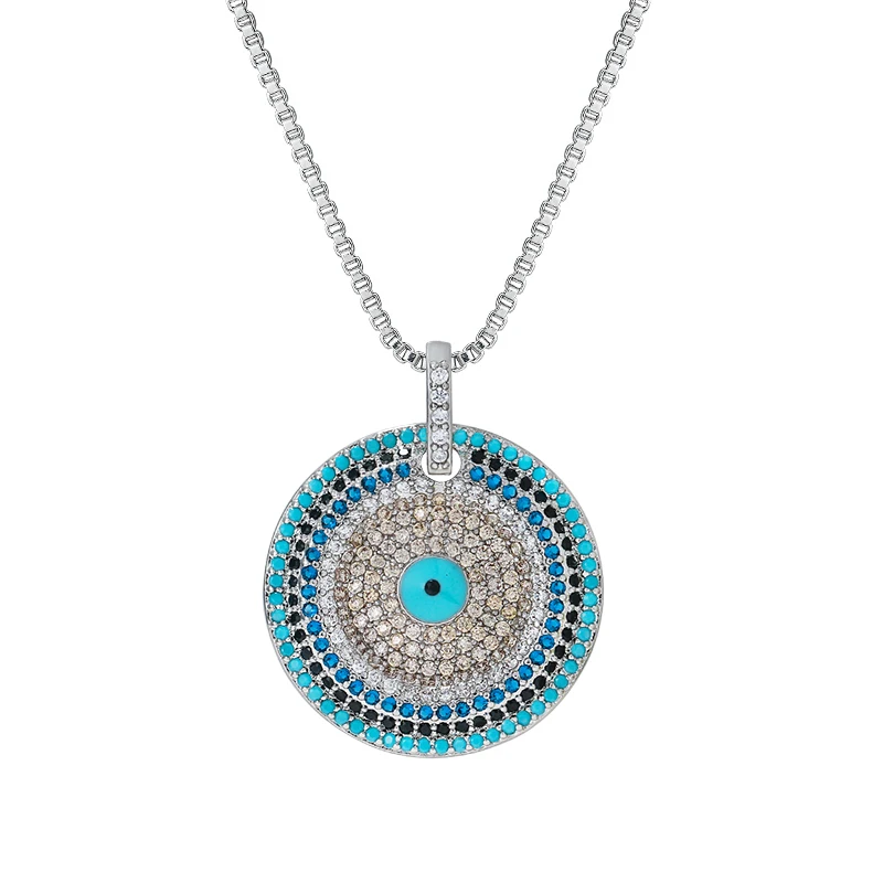 WEIMANJINGDIAN Brand Cubic Zirconia Micro Pave Round CZ Zircon Evil Eye Pendant Necklace Unisex Jewelry