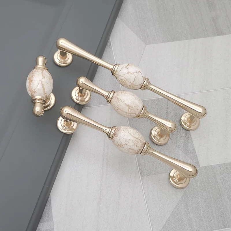 European Stone Grain Ceramic Handle Kitchen Cabinet Handles Cupboard Door Pulls Drawer Knobs Gold Furniture Handle Hardware