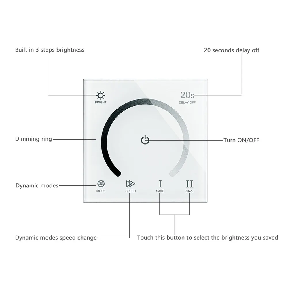 Smart Touch Panel LED Dimmer Controller DC 12V 24V 4Ax3 Channel Timer Wall Switch Controller for Single Color LED Strip Lights