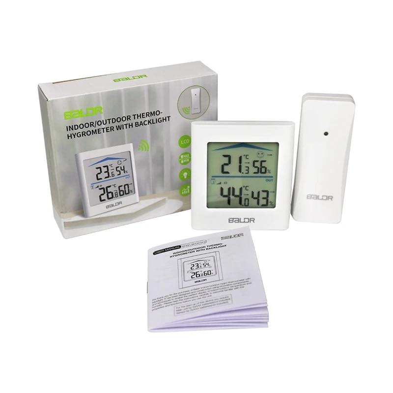 Baldr Digitaal LCD-weerstation Binnen Buiten Trend Hygrometer Thermometer Draadloze afstandsbediening Sensor Bewegingsgeactiveerde