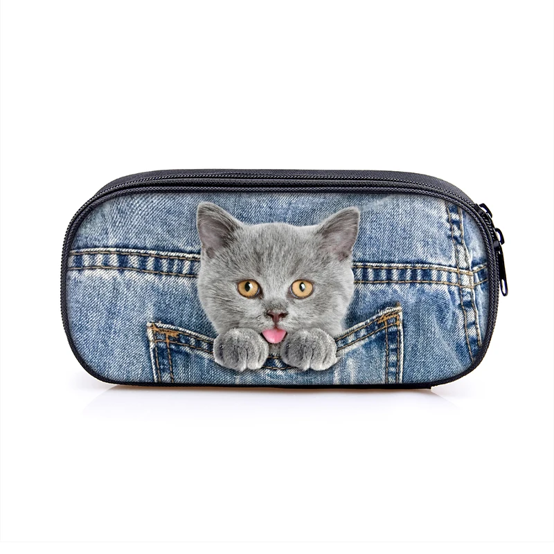 Cute Kitten Cat / Puppy Dog Print Cosmetic Cases Pencil Bag Boys Girls School Case Stationary Bags Kids Pencil Box