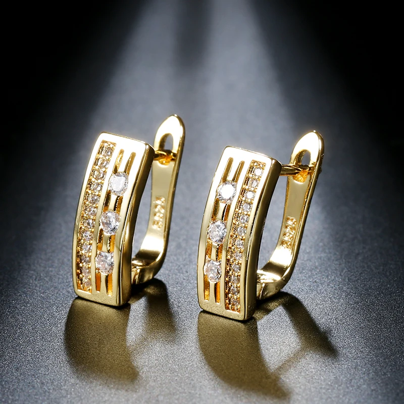 Kinel Simple U-shape Stud Earrings For Women Fashion Hollow Gold Color CZ Zircon Earings Wedding Jewelry Drop Shipping