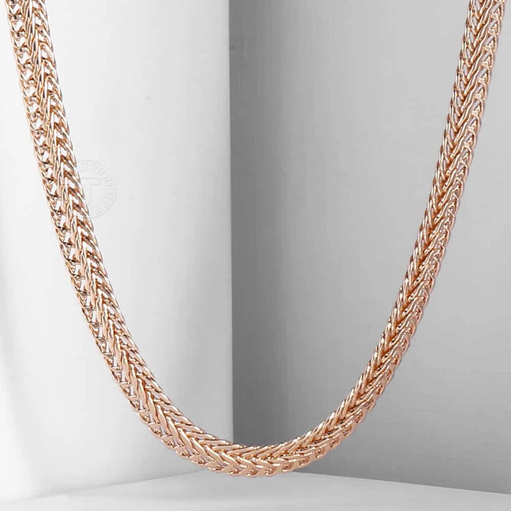 5mm Girls Womens Necklace Chain 585 Rose Gold Color Braided Foxtail Link Necklace Fashion Jewelry Gift 50cm 60cm  DCN01