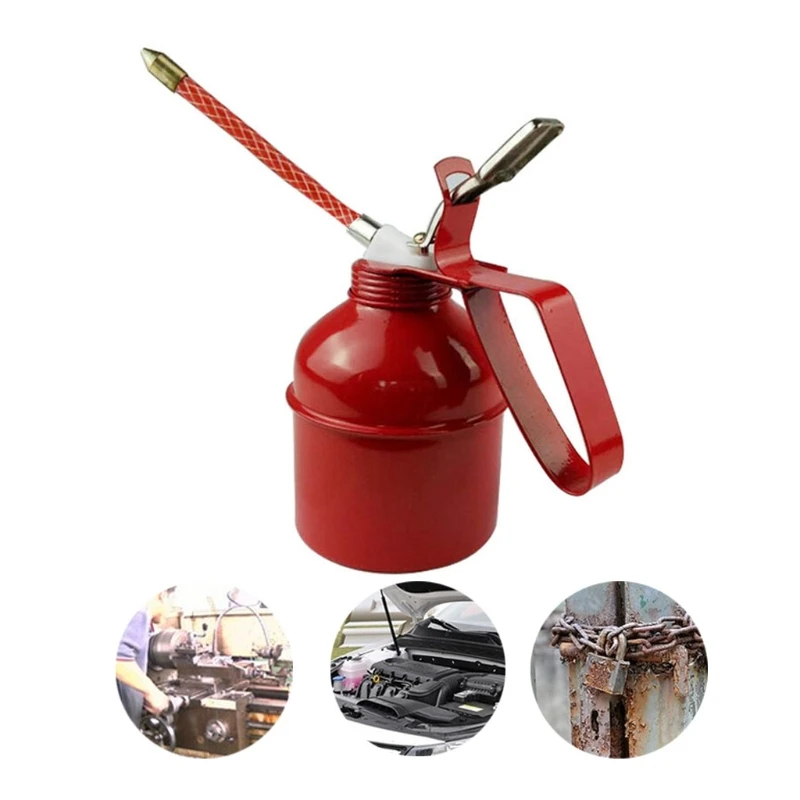 Pistols Pump Oiler Red DIY Home Maintenance Pump Oiler Can with Hose 300cc 500cc Capacity Pistols Metal Oil Pot