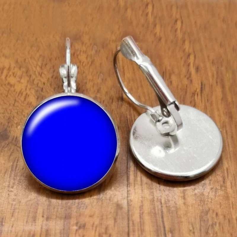 Fashion Beauty Solid Color 16mm Round Photo Glass Convex Earrings