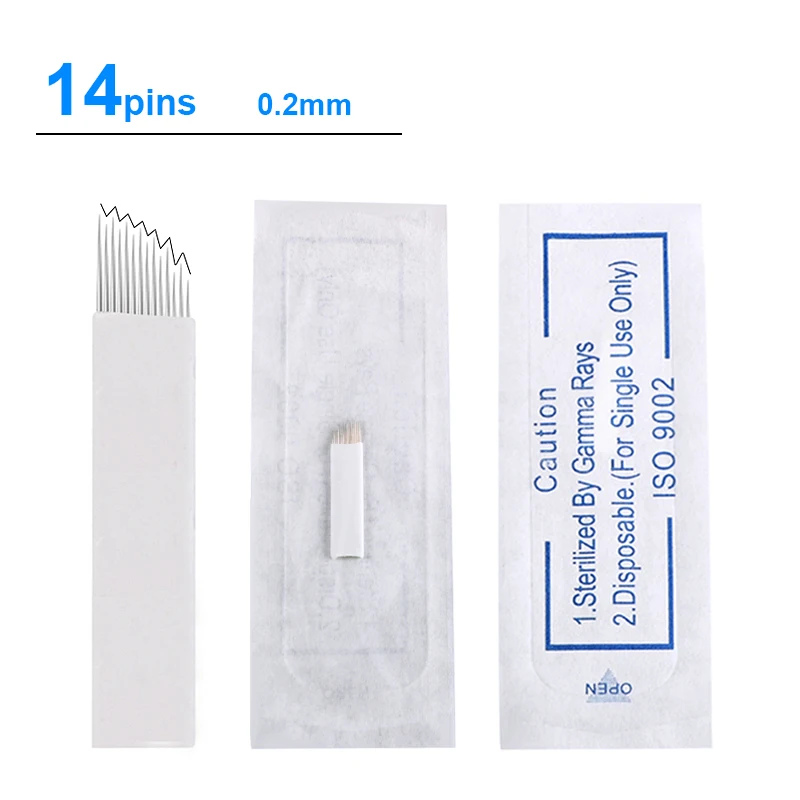 

0.2mm 10PCS 14 Pins needle blade permanent makeup Eyebrow tattoo High Low arc blades needles for manual pen microblading