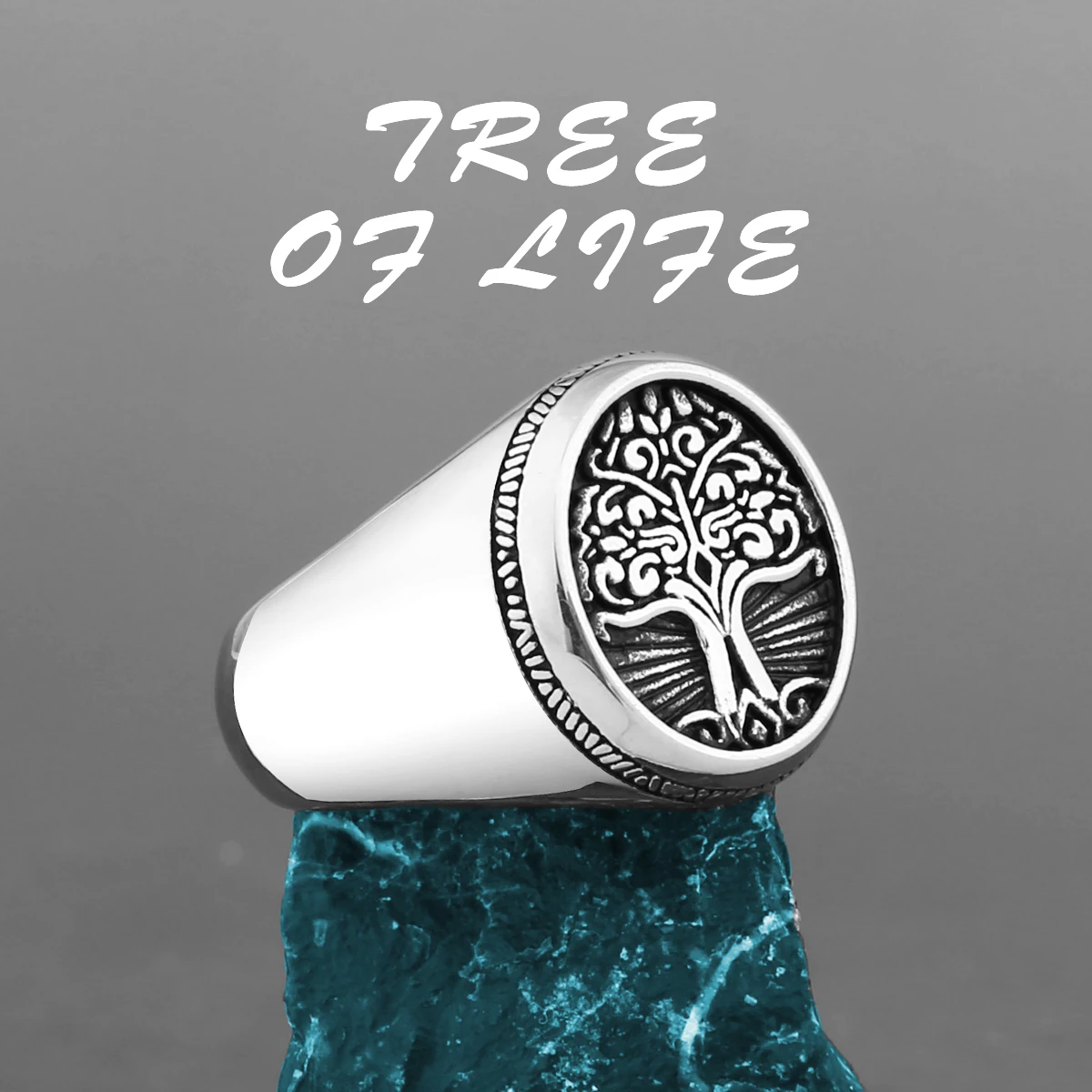 Stainless Steel Tree of Life Signet Ring Classic Men\'s Viking Rune Amulet Ring Nordic Biker Punk Hip Hop Jewelry Gift