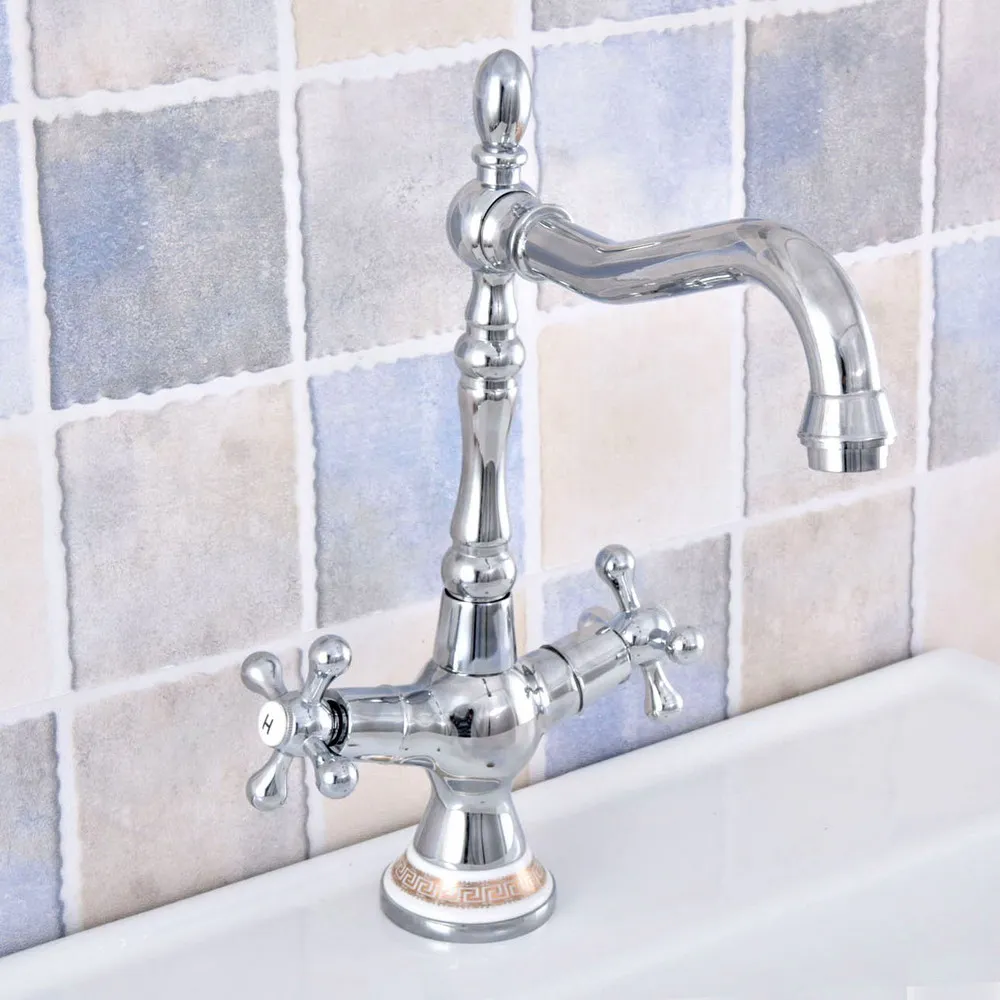 Basin Faucets Polished Chrome Bathroom Sink Faucet Double Cross Handle Bath kitchen Mixer Hot and Cold Tap Nsf666