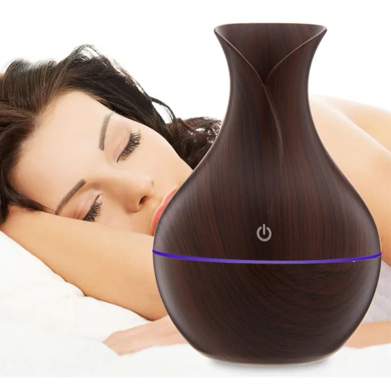 ราคาถูก130ML USB Grain ไม้แจกันรูปร่าง Mist Air Humidifier 7บรรยากาศ Aroma Diffuser สำหรับรถยนต์และบ้าน