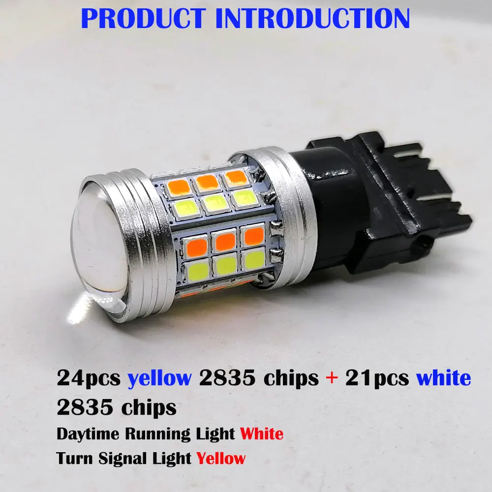 2Pcs T25 3157 1157 7443 LED Bulb Car Turn Signal Brake Dual Color Light 45SMD 2835LED Auto Driving Turning Lamp 12V White Yellow