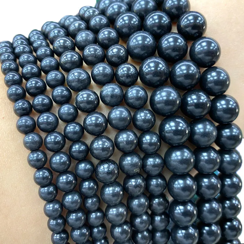 

Fine 100% Natural Stone AAA Black Amulet Shungite Round Gemstone Beads For Jewelry Making DIY Bracelet Necklace 4/6/8/10/12MM