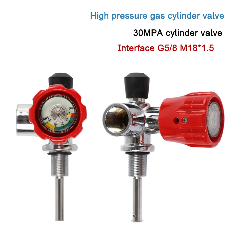 High Pressure 30MPA Oxygen Tank Valve Explosion-proof Carbon Fiber Gas Cylinder Valve w/Gauge Respirator Valve M18*1.5 G5/8