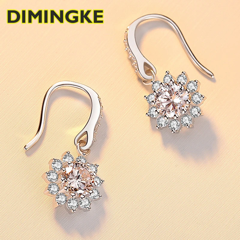 

DIMINGKE 0.5/1CT 6.5MM Moissanite Silver Earrings Woman S925 Silver Jewelry Wedding Party Gift GRA Certificate