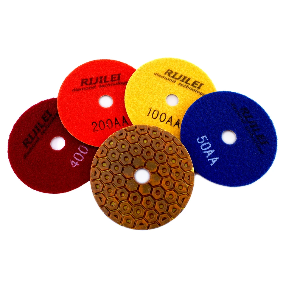 RIJILEI 4PCS Super 4 Inch Diamond Polishing Pads Copper Bond Wet Polishing Pad For Granite Marble Concrete Floor Grinding Discs