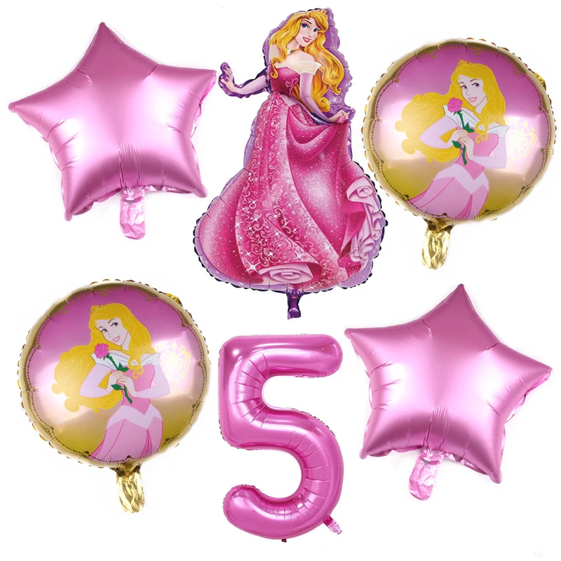 

6pcs Aurora Belle Snow White Six Princess Foil Balloons Set Baby Shower Birthday Party Decorations Kids Helium Balls Toys Supply