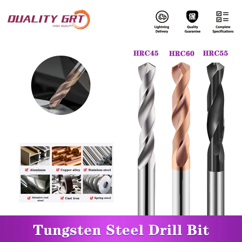 Q.Grt HRC45/55/60 Tungsten Carbide Drill Bit 1.0-10.0mm Twist Drill Bit For Stainless Steel Tool Lathe CNC Metal working Bit