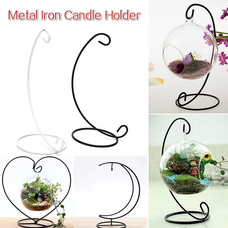 

1PCS Creative Heart/Moon Shaped Iron Hanging Holder Plant Glass Vase Stand