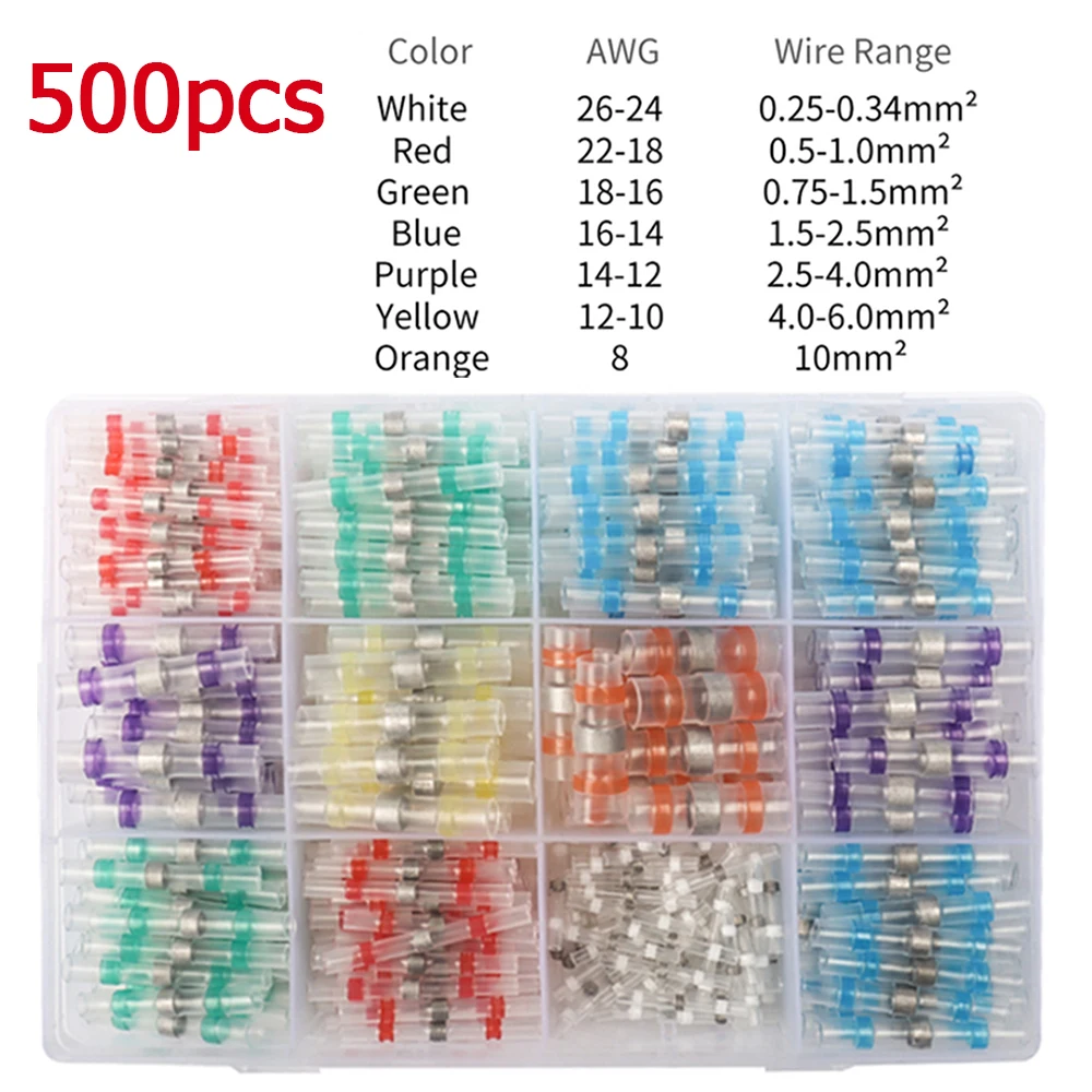 500/50PCS 7color Solder Seal Wire Connectors, Self-Solder Heat Shrink Butt Connector for Marine Automotive Boat Truck Wire Joint