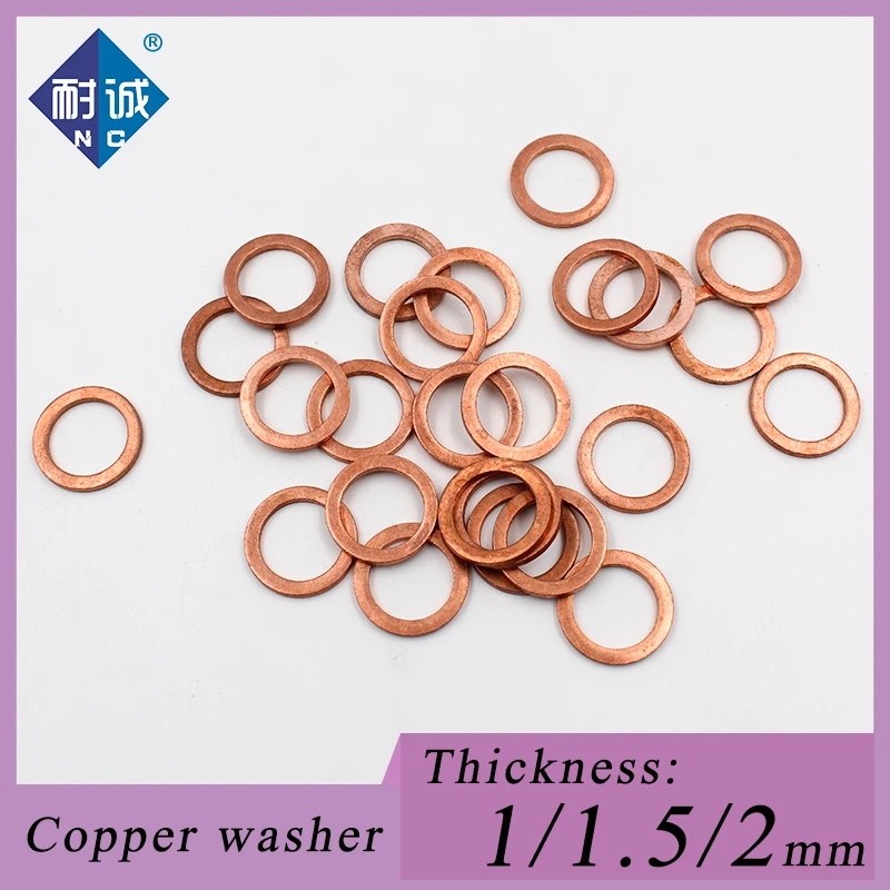 Thickness 1/1.5/2mm M5 M6 M8 M9 M10 M12 M14 M16 M18 M20T3 copper washer O-ring marine gasket flat seal ring fittings