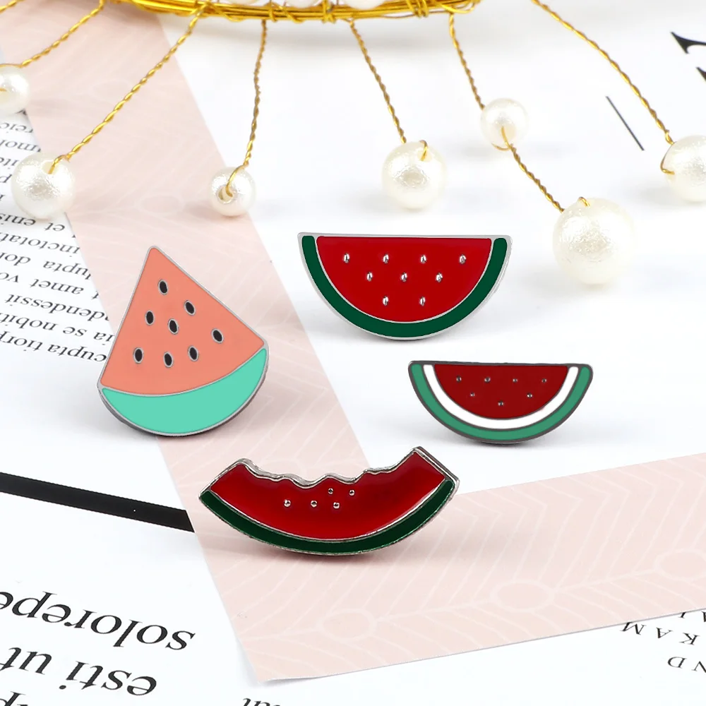 Hot Summer Cute Watermelon Enamel Pins Kids Cartoon Fruit Brooches Women Bag Decoration Badges Women Lapel Pins Jewelry Gift New