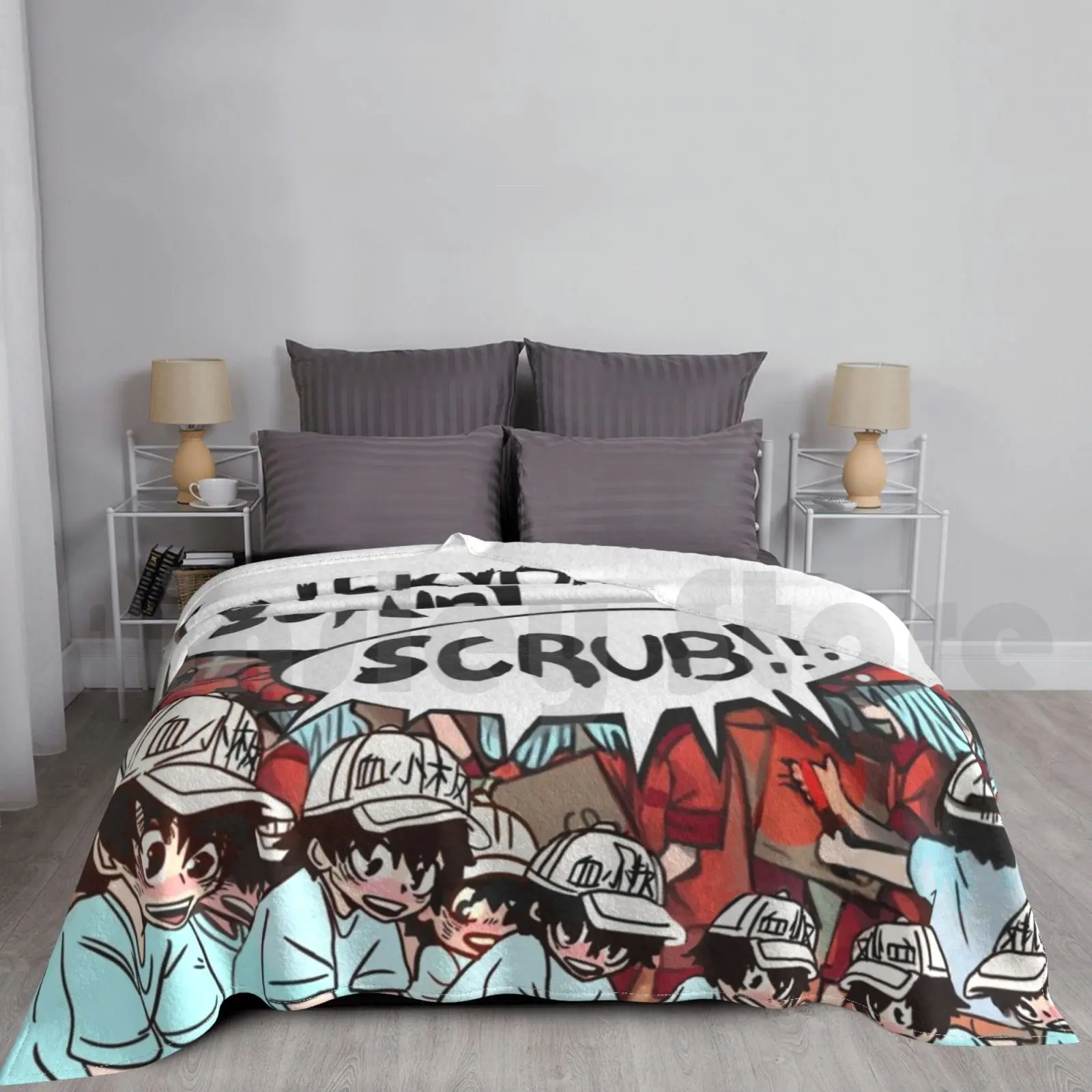 Bnha! Tenko's Cells At Work! Scrub Blanket For Sofa Bed Travel Tenko Shimura Tenko Shigaraki Tomura Shigaraki