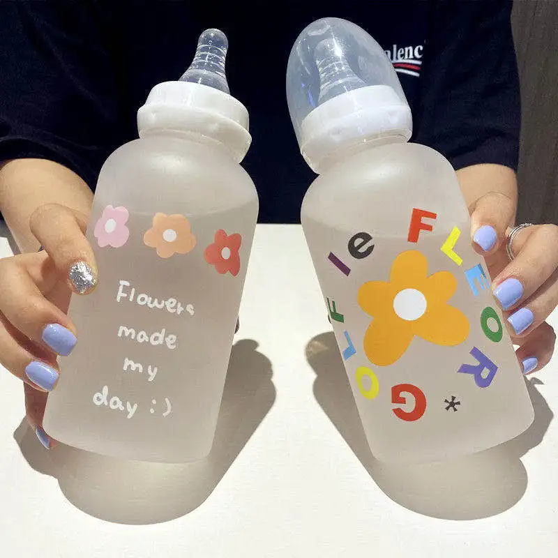 Drinkware Cute Water Bottle Girl Female Student Plastic Bottle Leak-Proof Water Cup Transparent Frosted Travel Christmas Mugs