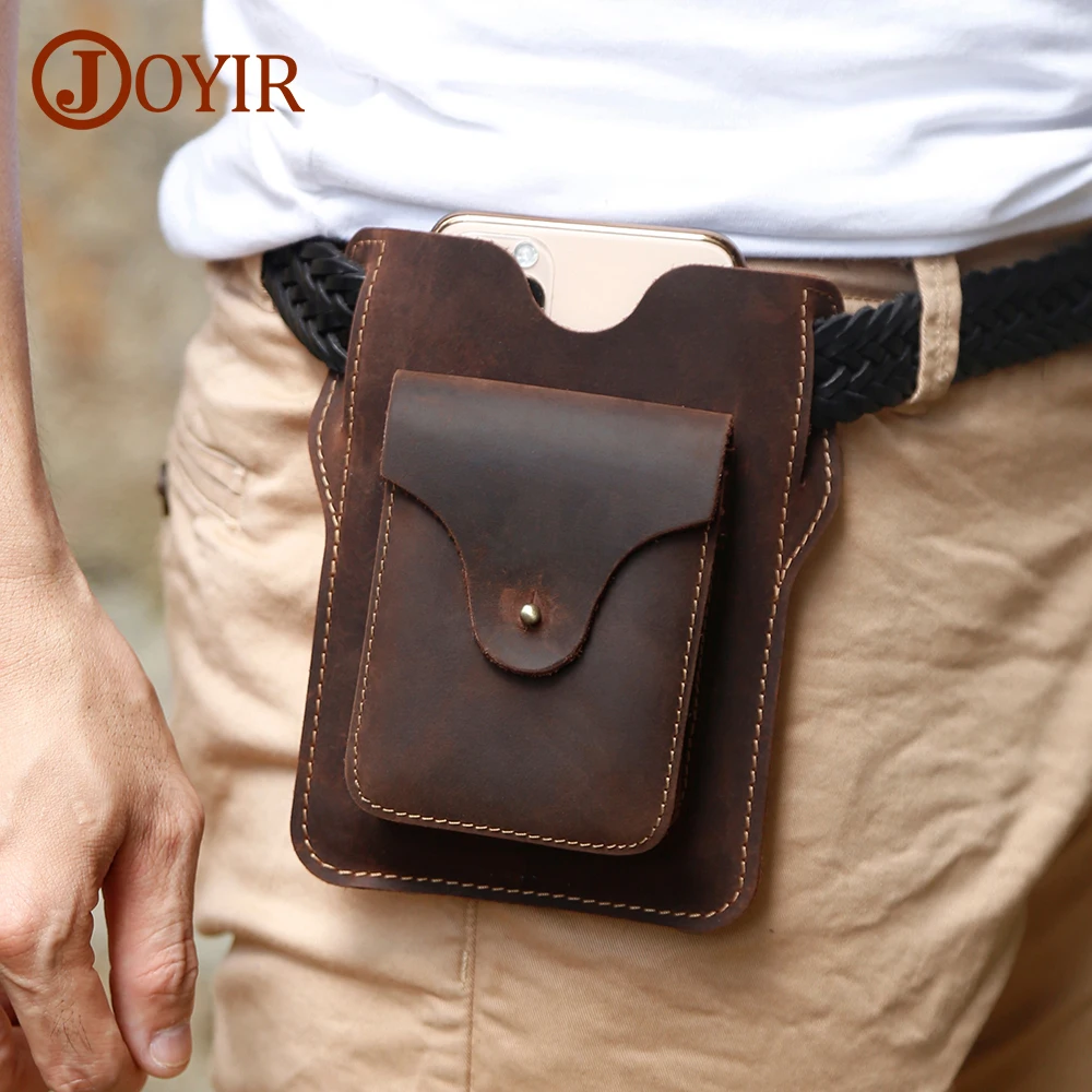 JOYIR Genuine Leather Waist Bag Phone Pocket Fanny Packs Belt Bum Pouch Pack Cigarette Case Sports Running Outdoor Waist Packs