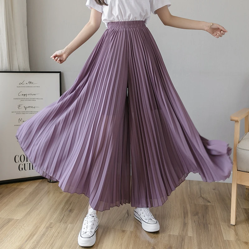 Pantalon large plissé en mousseline de soie pour femme, taille haute, neuf cents, Hakama, coréen, pl