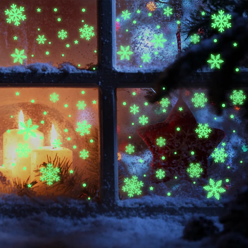 Christmas Windows Decoration Glowing Snowflakes Luminous Stickers For Kids Children Room Decor Accessories Phosphor Stickers Set