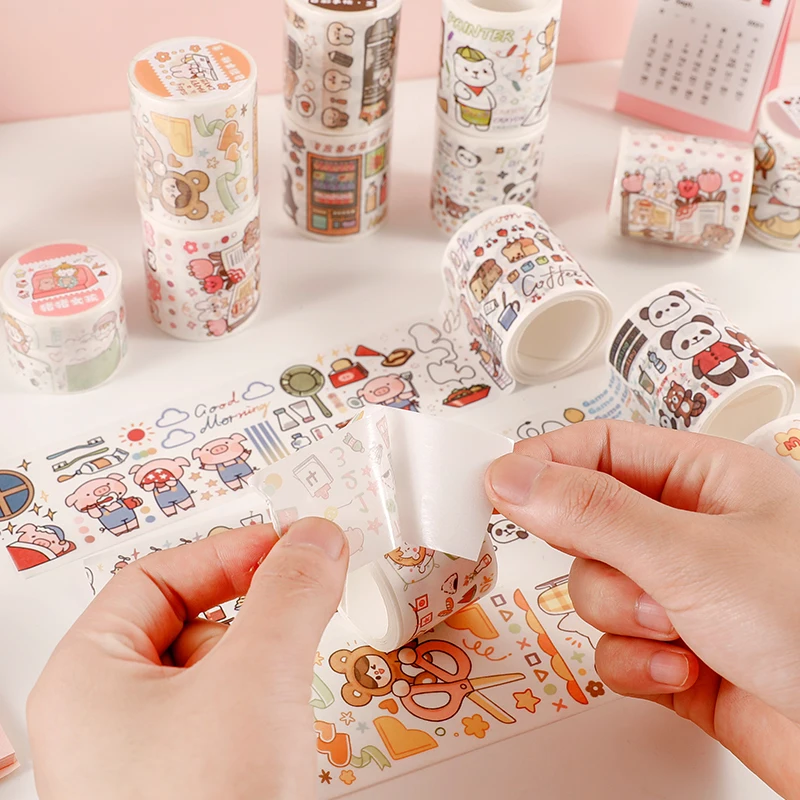 50MM*3M Kawaii Washi Tape Korean Stickers Salt Sweet Cute Cartoon Girlish Bullet Journaling Accessories Scrapbook Deco Stickers