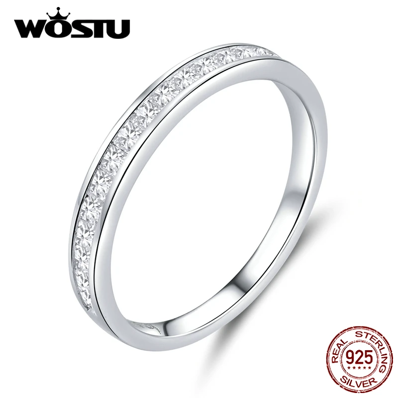 WOSTU Sparkling Zircon Ring 100% 925 Sterling Silver Wedding Engagement Rings For Women Fashion Anniversary Jewelry Gift CTR113