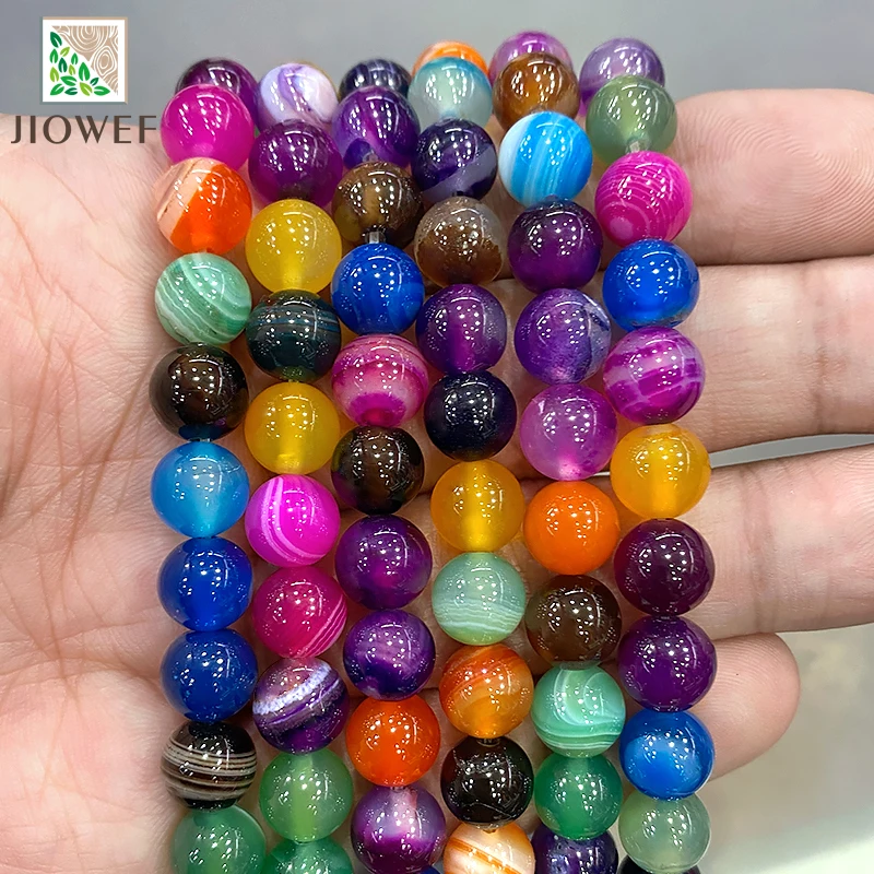 4 6 8 10 12 14MM Mixed Color Stripe Agates Round Beads Natural Stone Diy Charms Bracelet Accessories for Jewelry Making 15