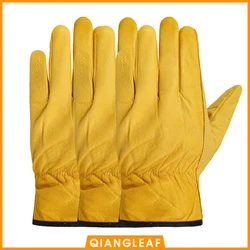 QIANGLEAF 3pcs Men's Work Gloves Cowhide Leather Security Protection Safety Cutting Working Repairman Garage Racing Gloves H92