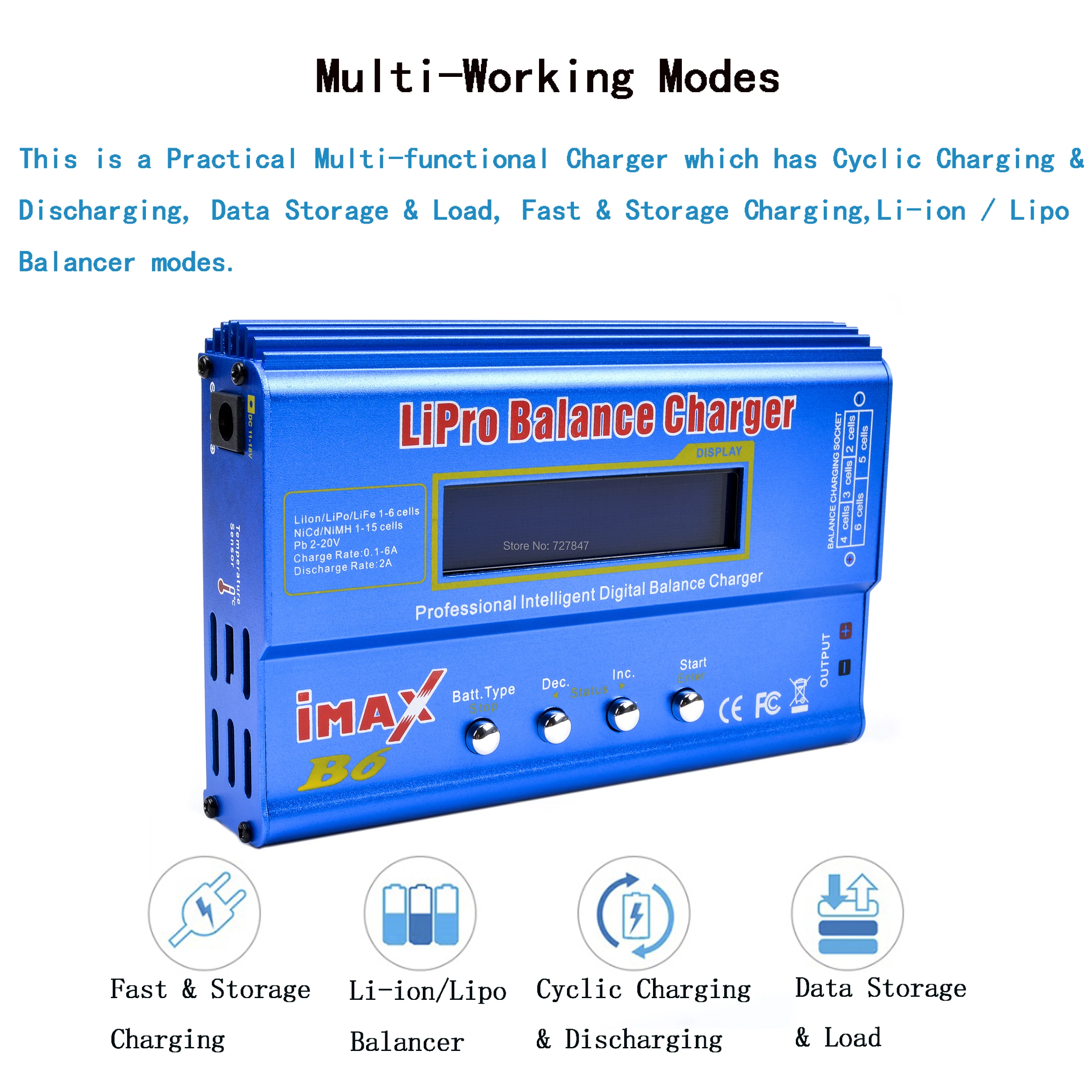 New iMAX B6 LCD Screen Digital RC Lipo NiMh Battery Balance Charger Discharger 80W + AC Converter Adapter DC 12V / 5A