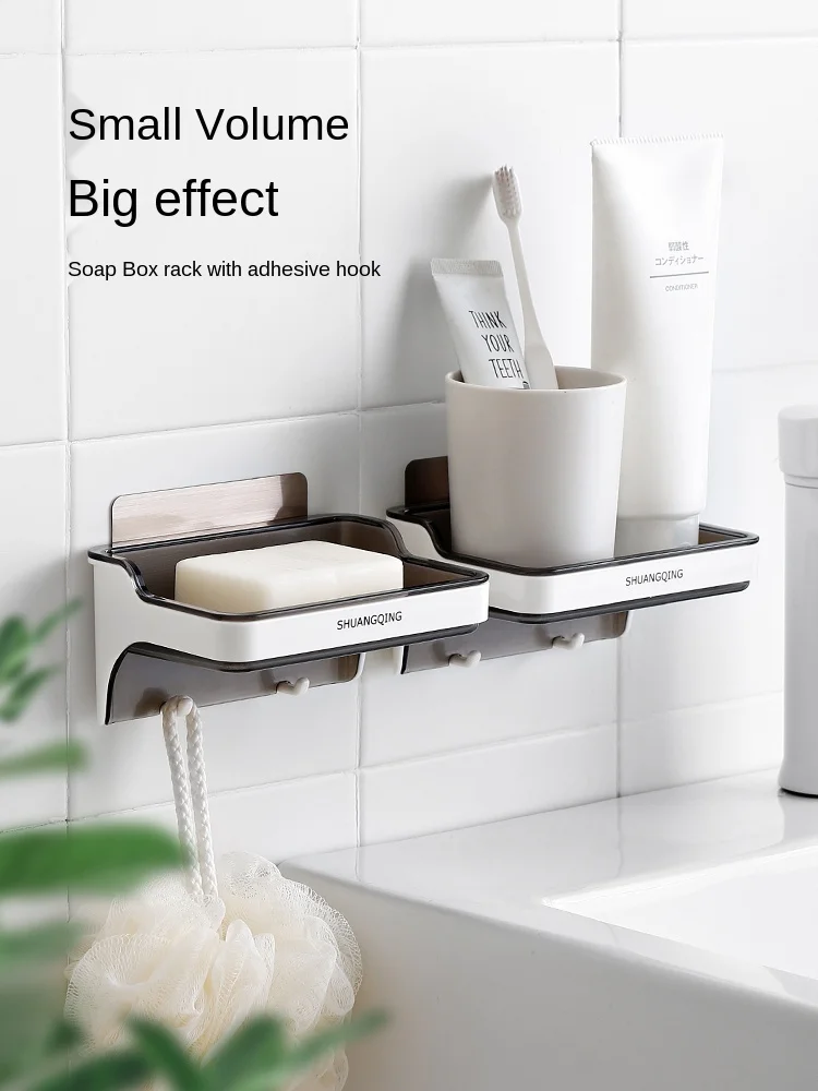 zq Punch-Free Wall-Mounted Suction Cup Soap Dish Bathroom Large Household Soap Box Soap Holder Drain Rack