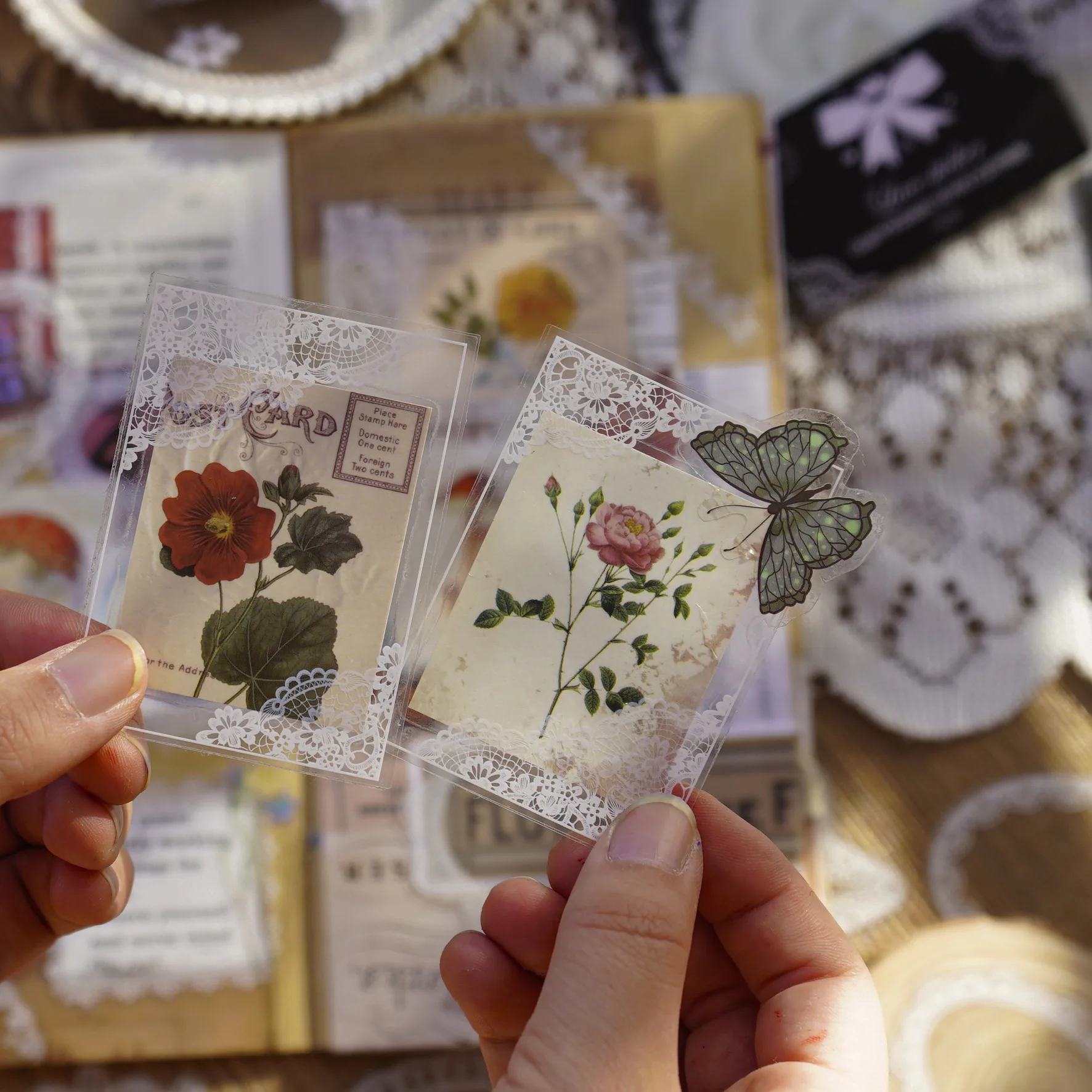 مجموعة ملصقات الدانتيل الجمالية العتيقة لسكرابوكينغ المجلات ديكور المنزل DIY مستطيل وإطار القلب ديكور الصور #4