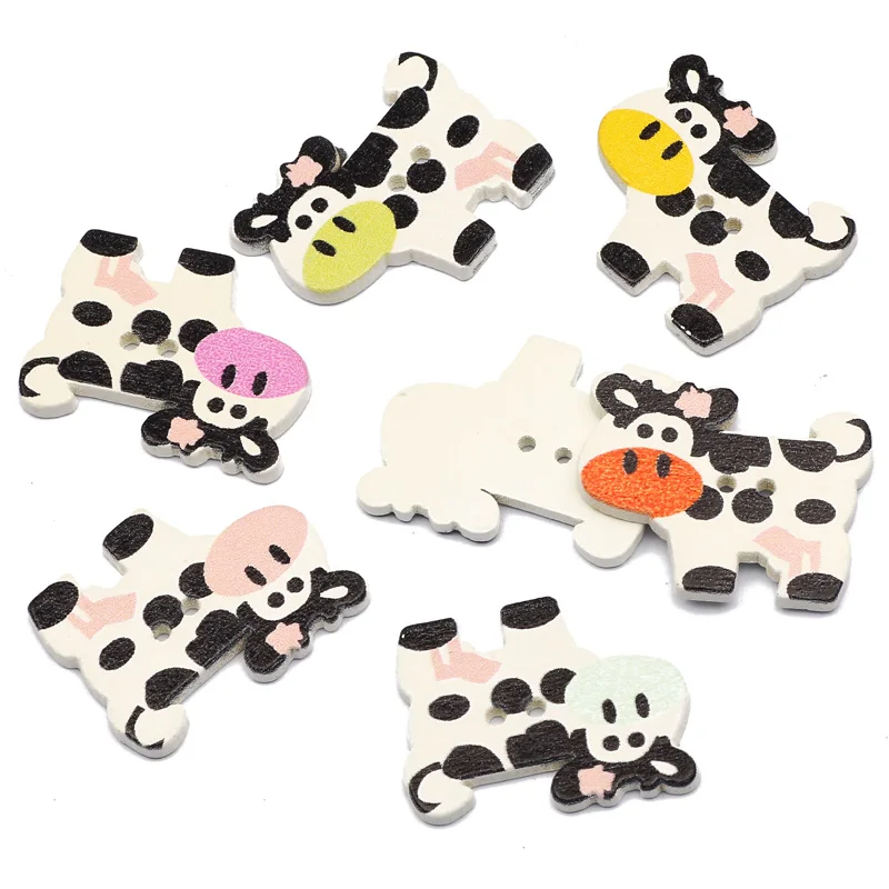 50pcs Mixed Cows 2-Hole Wooden Buttons For Scrapbooking Crafts DIY Clothing Sewing Button Accessories Decoration