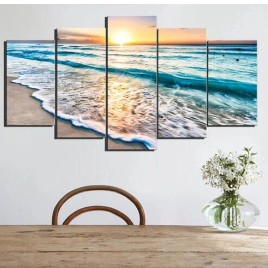 5 PCS Multi-picture Full,Diamond Embroidery,5D,diy Diamond Painting,Cross Stitch,Diamond Mosaic Sea Wave Pattern Decor