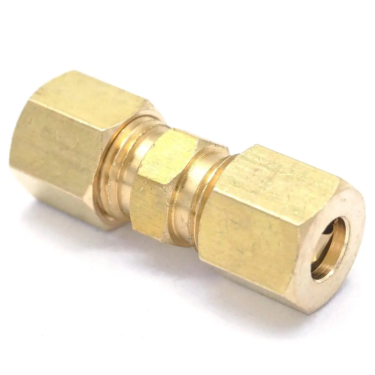 Ajuste de tubo OD de 1/4 "x 1/4", Unión recta de compresión, conectores de latón, adaptadores de 229 PSI