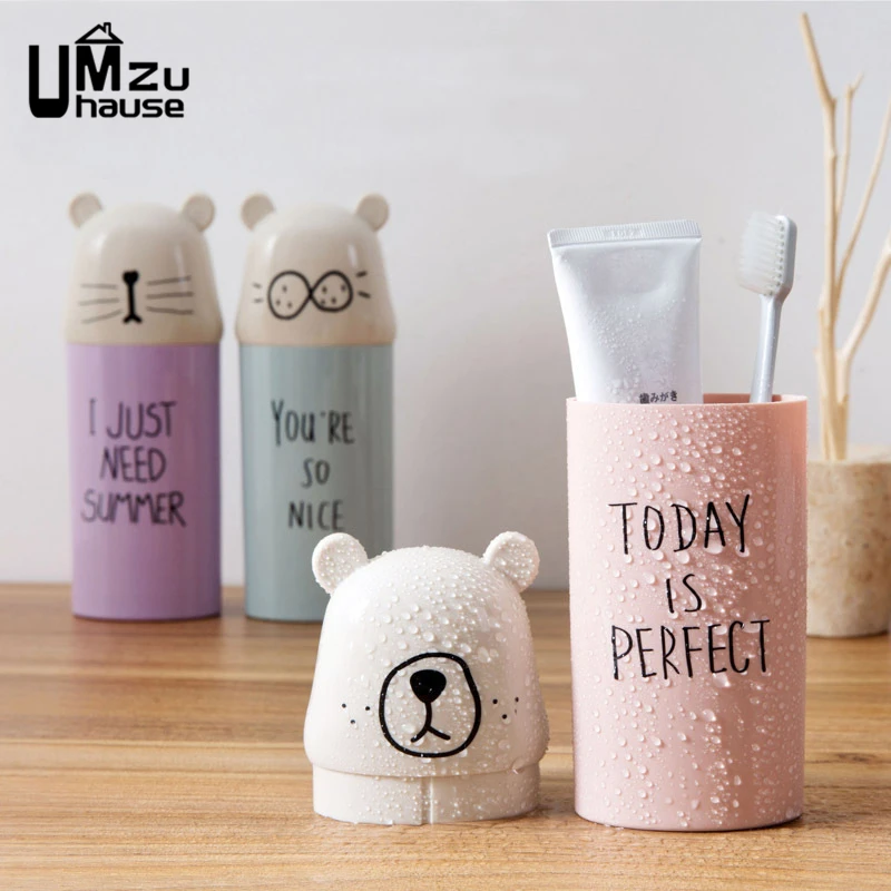 Cute Toothbrush Toothpaste Cups Portable Storage Boxes Dental Brush Washing Tooth Gargle Case Children Bathroom Travel Organizer