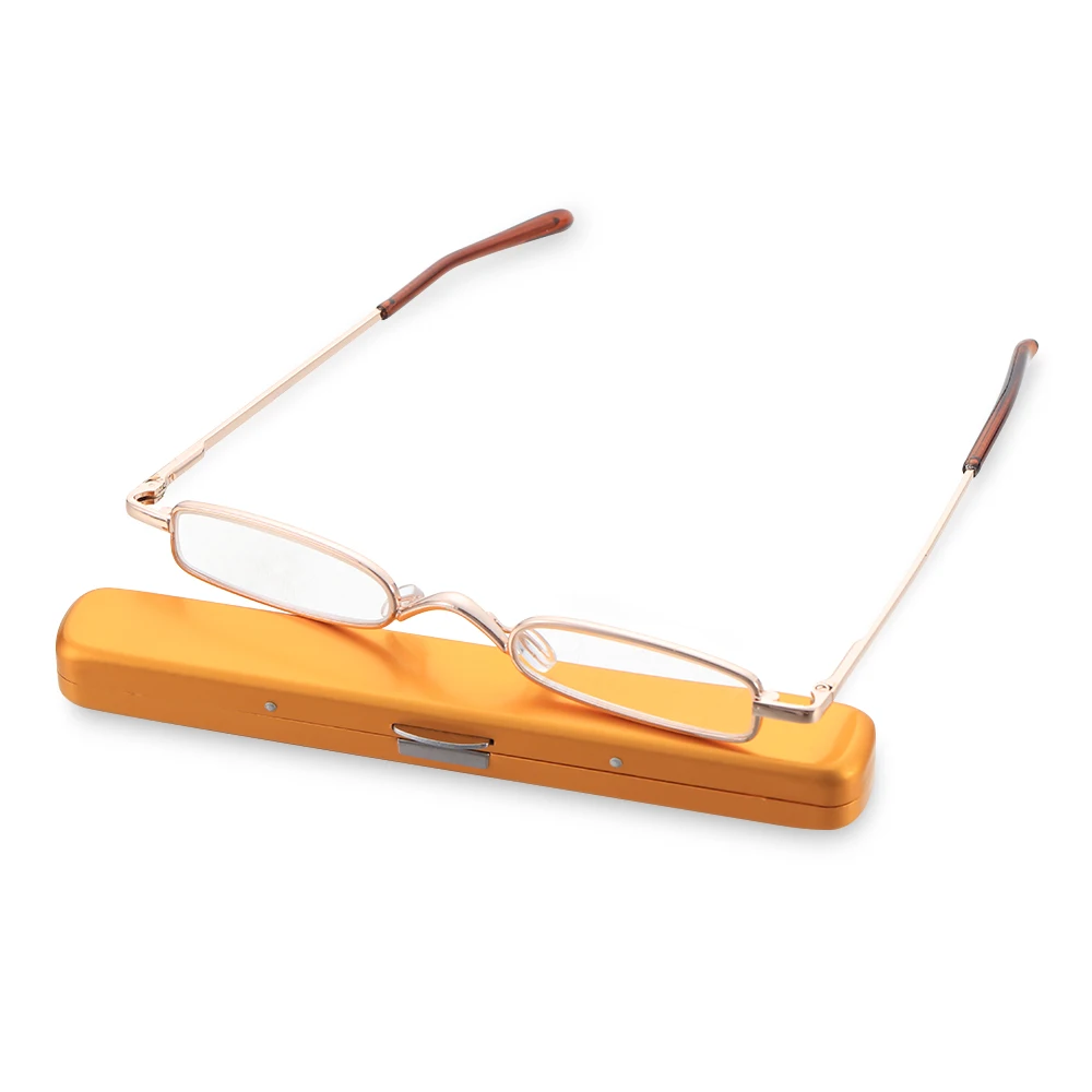 1PC Mini Portable Metal Reading Glasses With Case Vision Care Retro Light Weight Resin Lens Readers Presbyopic Eyeglass+1.0~+4.0