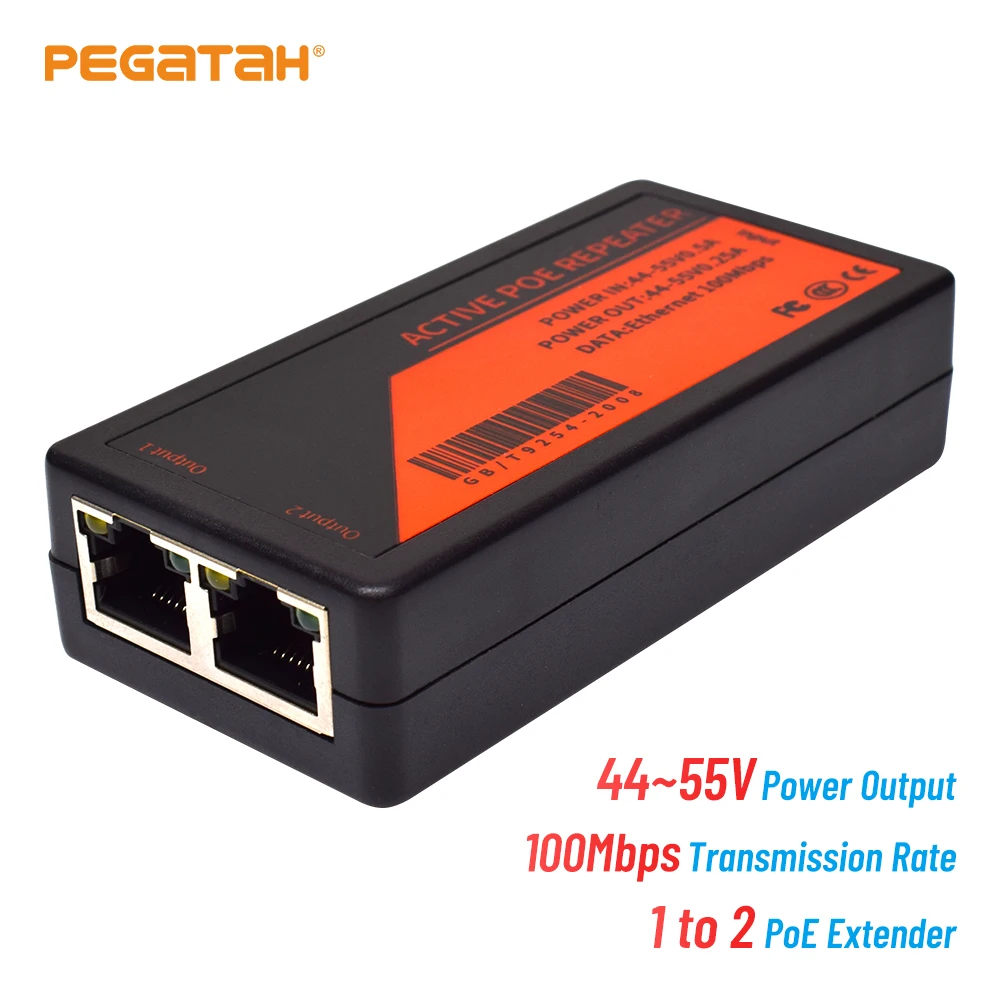 1 Naar 2 Poe Injector Netwerk Extender 100Mbps Camera Adapter Splitter Standaard DC44V-55V 0.5A Camera Poe Repeater