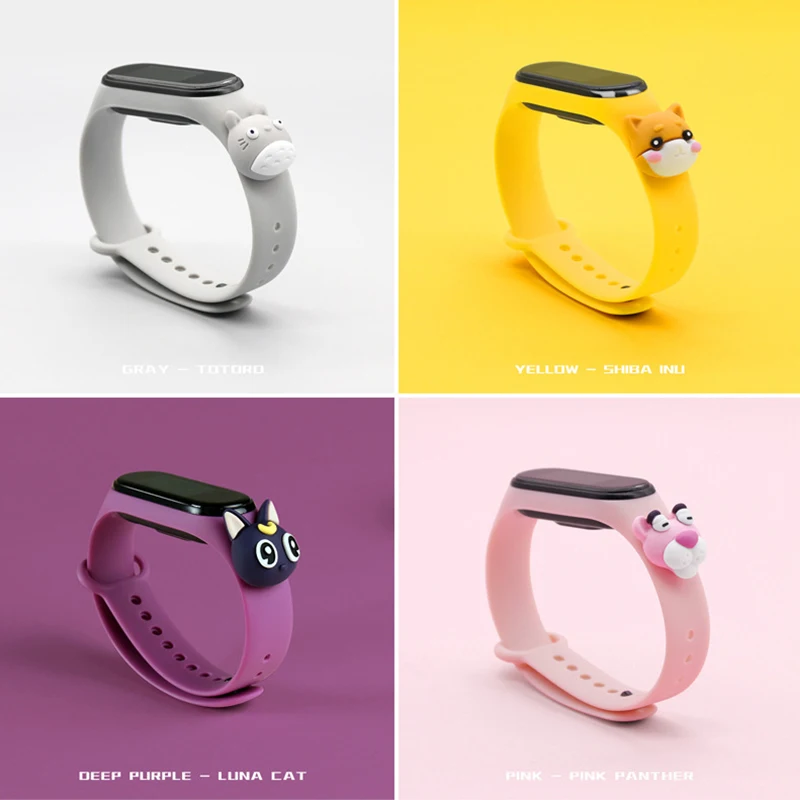 Cute Cartoon Wrist Strap for Xiaomi Mi Band 3 4 5 Soft Silicone Wriststrap Colorful Strap Accessories For Miband 5/4/3