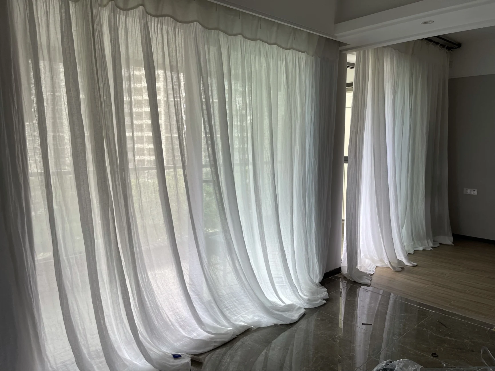 Natural Rich Linen Curtains Semi Sheer for Bedroom/Living Room/Dining/Cafe Ties Top Fairy Princess White Linen Window Drapes