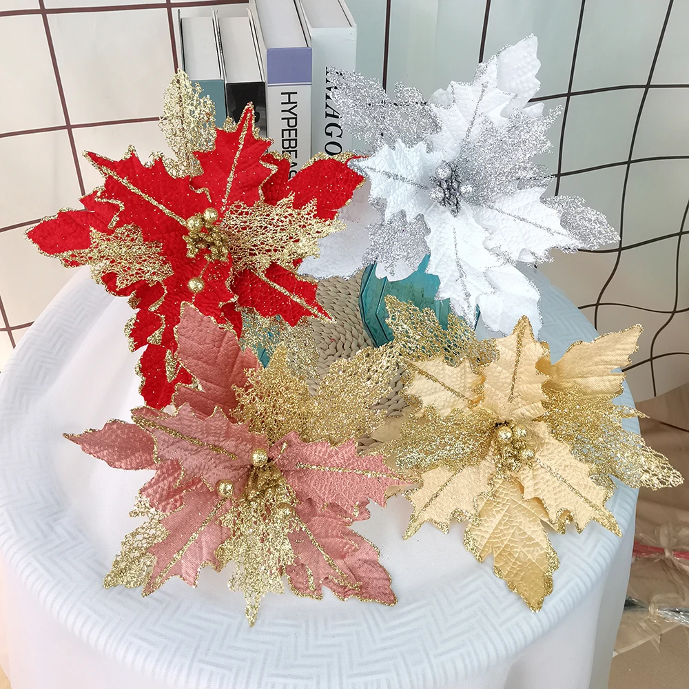 

Fake flowers Christmas home decoration productsnet yarn dusting Christmas flowers decor Christmas tree decoration accessories